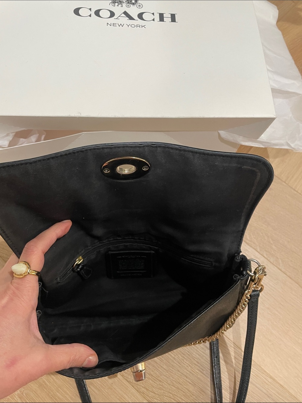 Coach Black Leather Crossbody with Turnlock and Chain Accent - Picture 6 of 13
